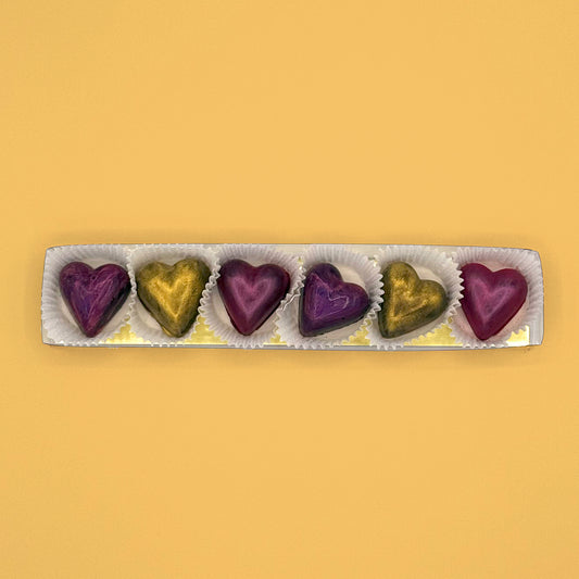 Mother's Day Chocolate: 6 pc. Hand Painted Solid Chocolate Hearts (Milk, Dark, or Assorted)